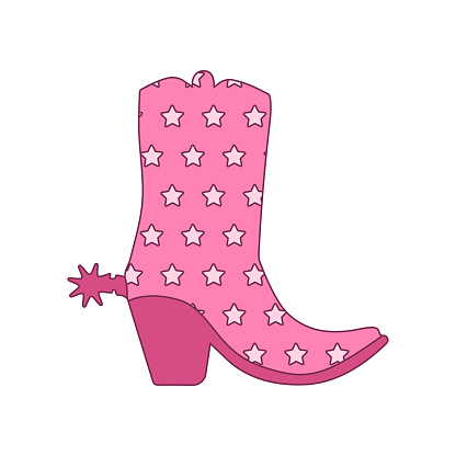 Pink cowboy boot with girlish starry ornament decor. Cute Cowgirl's shoes.