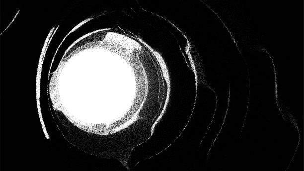 istock Retro styled docking corridor on space station or light at the end of tunnel concept for sci-fi poster or flyer. Gate or cave with dotwork style. 1753210940