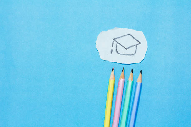 pencil drawing of graduation cap, education learning concept