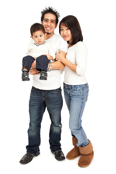 istock Mixed-race Family of Three on White 175324565