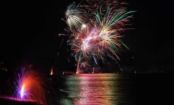 Fireworks over Lake Michigan stock photo