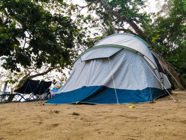 istock gray blue tent on the beach at the morning 1753321824