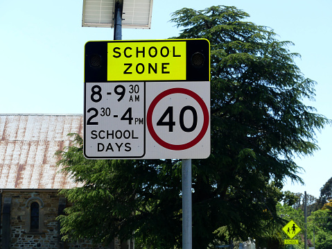 40 Km School Zone with solar warning lights