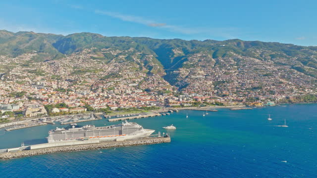 Aerial view Funchal city in Madeira island Portugal. located in Atlantic ocean.