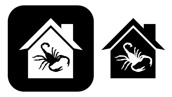Vector illustration of two black and white scorpion house icons.