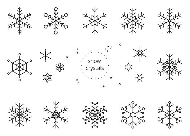 Simple snowflake line drawing illustration set digital illustration white background sign snow winter stock illustrations