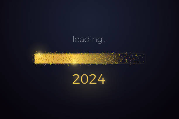 istock Loading progress bar reaching the end of 2023 and the start of 2024. Happy New Year vector. New year's eve loading screen with glitter confetti festive elements. 1753442024