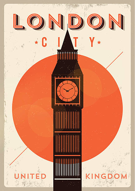 ビンテージビッグベン、ロンドン市内のポスター - clock tower illustrations点のイラスト素材／クリップアート素材／マンガ素材／アイコン素材