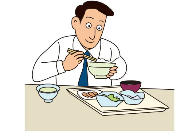 Vector illustration of Businessman eating at the company cafeteria