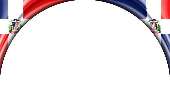 abstract illustration. Dominican Republic flag 2 side. white background space for text or images. Semi-circular space.