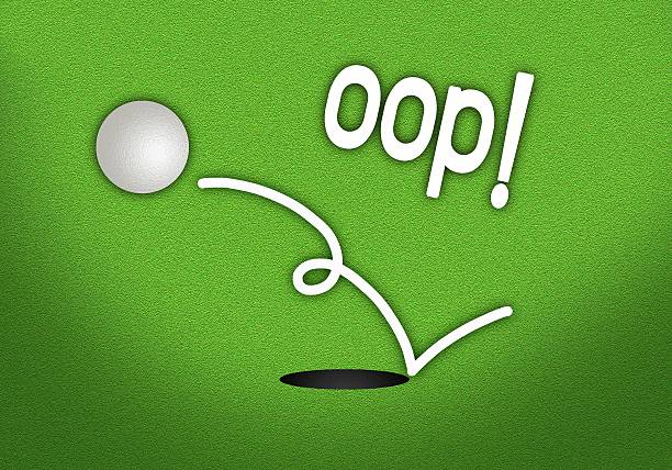 ilustraciones, imágenes clip art, dibujos animados e iconos de stock de golf ball saltar fuera del orificio pasante - putting down