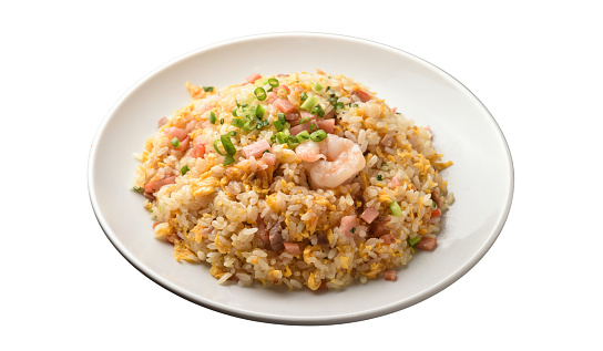 Shrimp Fried Rice, Fried Rice, Thai Food, Asian Food, Breakfast, Lunch, Dinner on a white background