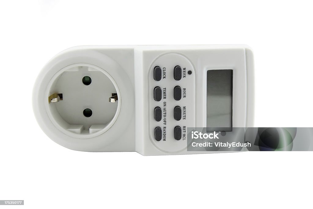 Eléctrico Temporizador 24 horas. Aislado - Foto de stock de Adaptador libre de derechos