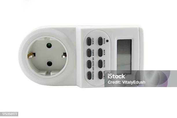 Foto de Elétricos Relógio Temporizador Isolado e mais fotos de stock de Adaptador - Adaptador, Branco, Cabo