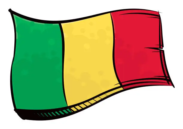 Vector illustration of Painted Mali flag waving in wind
