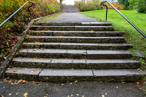 Stone stairs in public park Kumla Sweden October 19 2023