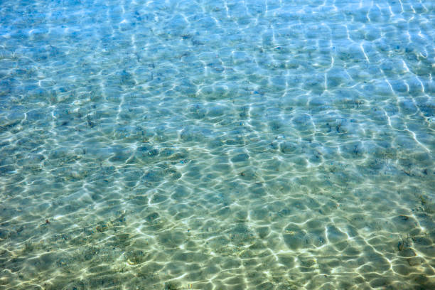 High angle view of seawater surface texture background of the shallow sea.