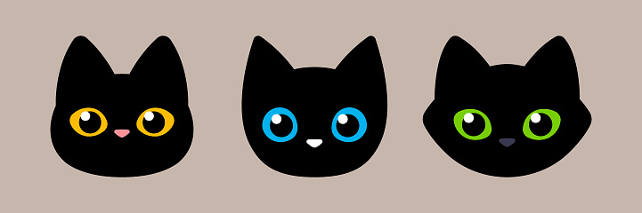 Vector Black Cat Heads Illustration
