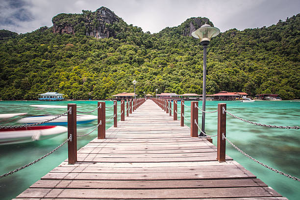 Bridge towards an island with clear waters stock photo