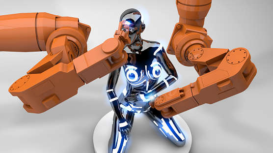 Beautiful cyborg produced by welding with robotic arms. / You can see the animation movie of this image from my iStock video portfolio. Video number: 1750569842