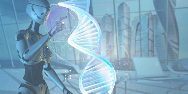 istock The work of artificial intelligence with DNA on a light blue background. 3D render. 1753644454