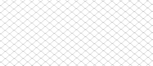 istock Metal fence panels with welded wire mesh in realistic style. Gate steel chain link template. Protective guard outdoor netting. Vector illustration isolated on white background. 1753645097