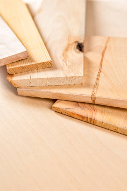 istock Carpentry Concepts. Heap Batch of Parts of Assorted Wood Types Materials in Workshop 1753645117