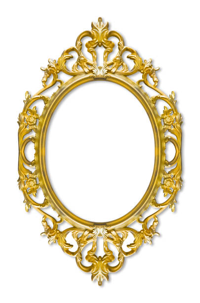 istock Blank golden baroque frame oval in shape - concept isolated on white for easy selection with central copy space 1753651042