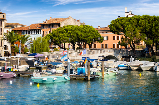 Holidays in Italy - scenic view from the port of the historic and tourist town of Desenzano del Garda on Lake Garda