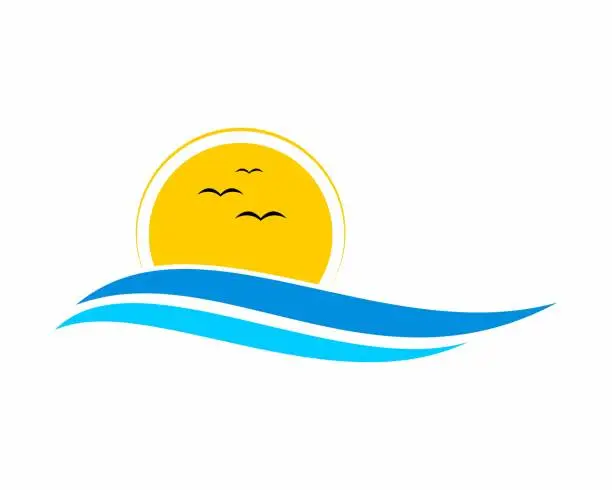 Vector illustration of Blue wave with sunshine in the behind vector illustration logo