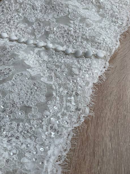 istock Close-up of buttons on white lace wedding dress 1753668895