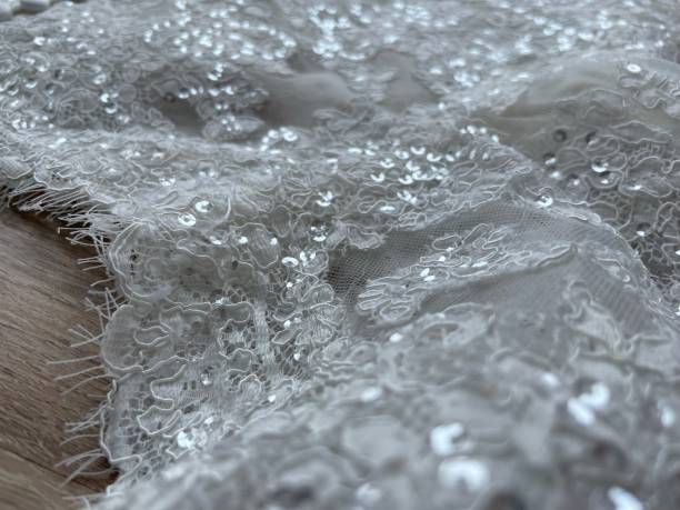istock Close-up of white lace wedding dress 1753669419