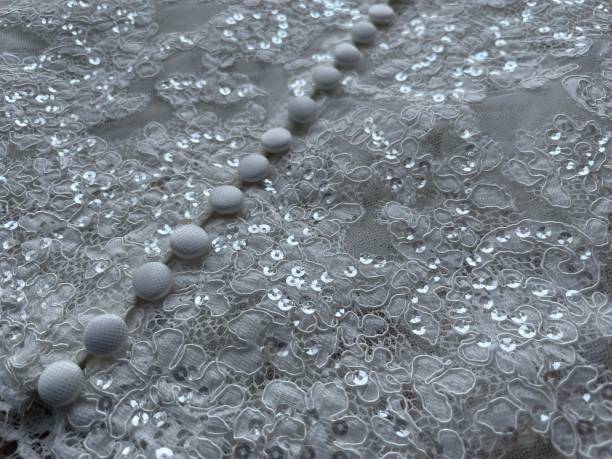istock Close-up of buttons on white lace wedding dress 1753669454