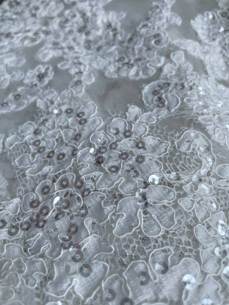 istock Close-up of white lace wedding dress 1753669463