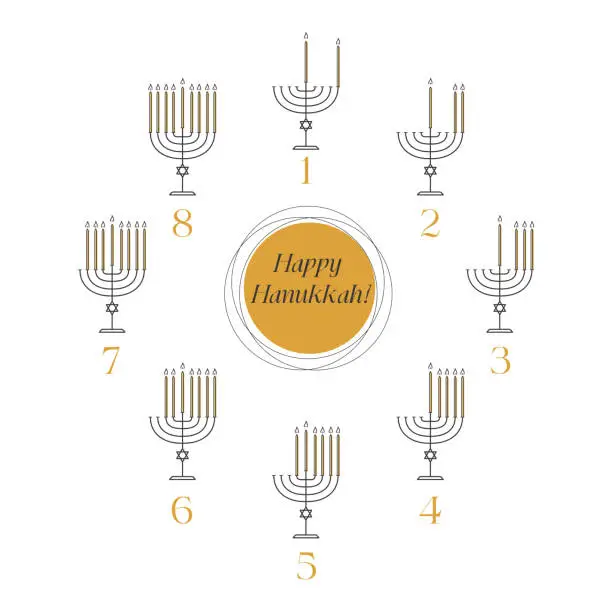 Vector illustration of Hanukkah candles fire. Celebrate Saint holiday day. Vector