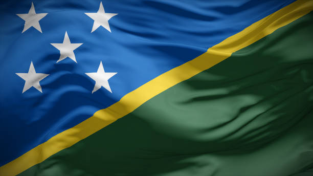 3d illustration flag of Solomon Islands. Close up waving flag of Solomon Islands.
