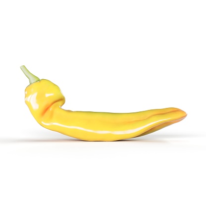 A3D rendering of a yellow unripe hot pepper on a white background