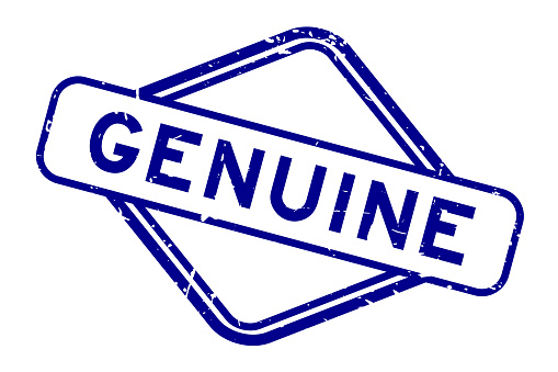 Grunge blue genuine word rubber seal stamp on white background