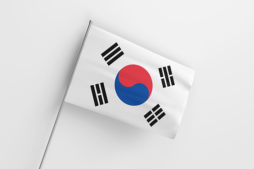 3d illustration flag of South Korea. South Korea flag waving isolated on white background with clipping path. flag frame with empty space for your text.