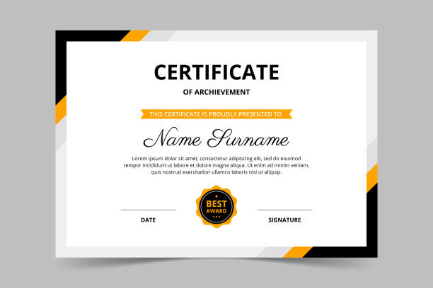 bildbanksillustrationer, clip art samt tecknat material och ikoner med modern elegant black and yellow certificate template. appreciation for business and education. vector illustration - mall
