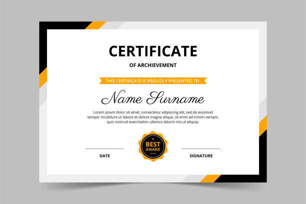 Modern elegant black and yellow certificate template. Appreciation for business and education. Vector illustration Modern elegant black and yellow certificate template. Appreciation for business and education. Vector illustration certificate templates stock illustrations