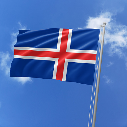3d illustration flag of Iceland. Iceland flag isolated on the blue sky with clipping path.