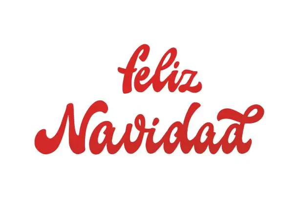 Vector illustration of Merry Christmas lettering quote in Spanish