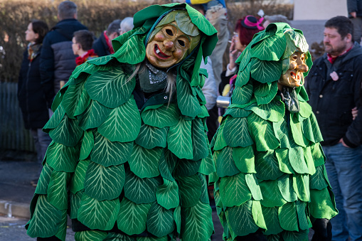 Basel, Switzerland. February 18, 2013. Fasnacht tradition with participants in masks and costumes in Basel.