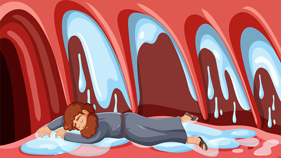 Illustration of Jonah asleep inside the stomach of a big fish