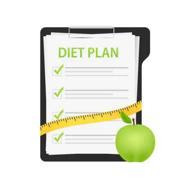 Vector illustration of Healthy diet plan schedule checklist for weight loss, concept of Health lifestyle, fitness. Diet plan checklist. Vector illustration