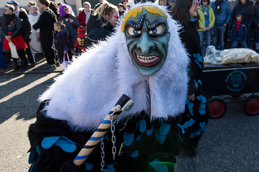 Oberkirch, Germany - February 12, 2023: Traditional carnival parade with traditionell masks and costumes