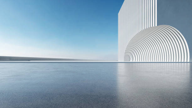 istock 3d render of abstract parametric architecture with empty concrete floor. Scene for car presentation. 1753732903