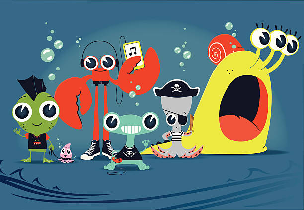 aqua monsters - water bubbles audio stock illustrations