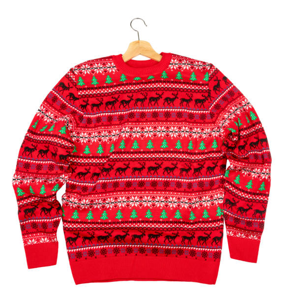 istock Christmas jumper with hanger lay on white background 1753767098